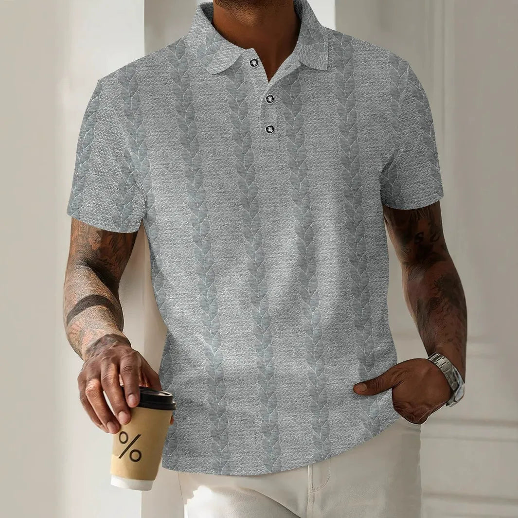 Men’s Polo Shirt – Textured Jacquard – Regular Fit – Short Sleeve – Button Placket