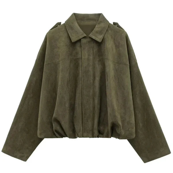 Women’s Bomber Jacket – Cropped Fit – Lapel Collar – Zip Front – Elastic Hem – Epaulettes