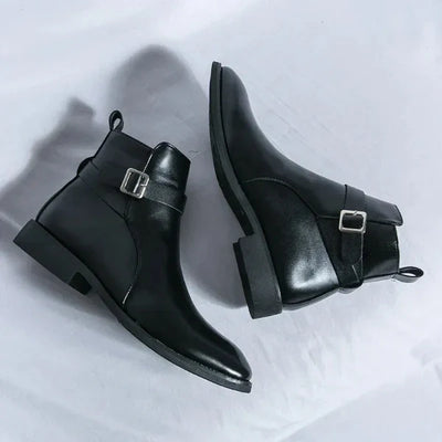 Men’s Chelsea Boots – Smooth Leather – Side Zipper – Buckle Detail – Ankle Length