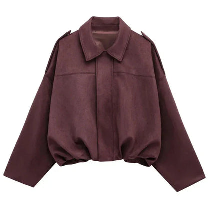 Women’s Bomber Jacket – Cropped Fit – Lapel Collar – Zip Front – Elastic Hem – Epaulettes