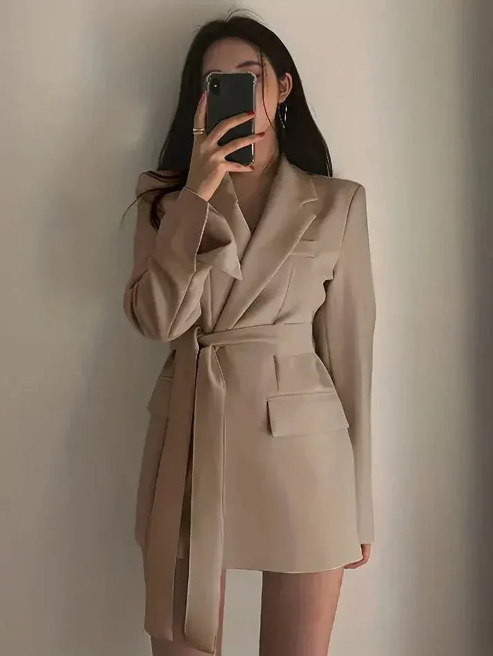 Women’s Blazer Dress – Tailored Fit – Double Breasted – Belted Waist – Long Sleeve