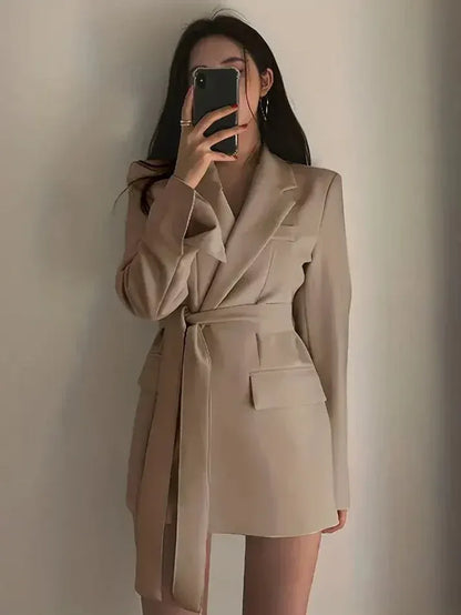 Women’s Blazer Dress – Tailored Fit – Double Breasted – Belted Waist – Long Sleeve