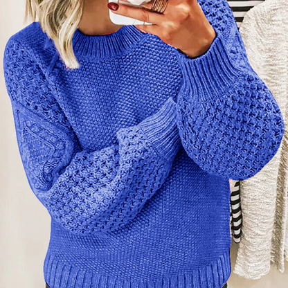Women’s Knit Sweater – Wool Blend – Oversized Fit – Cable Knit – Crew Neck – Ribbed Hem