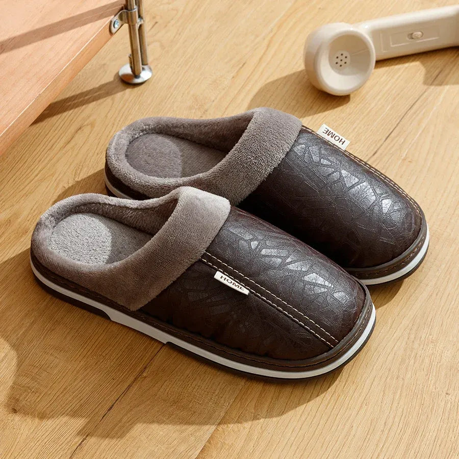 Women’s Slip-On Slippers – Embossed Leather Look – Faux Fur Lining – Indoor Comfort