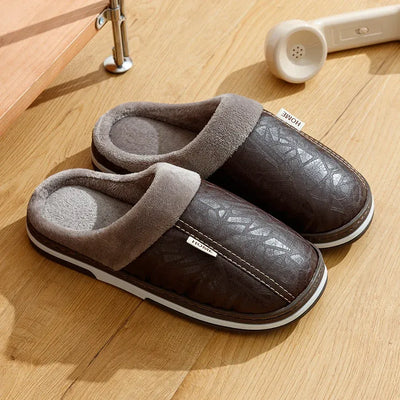 Women’s Slip-On Slippers – Embossed Leather Look – Faux Fur Lining – Indoor Comfort