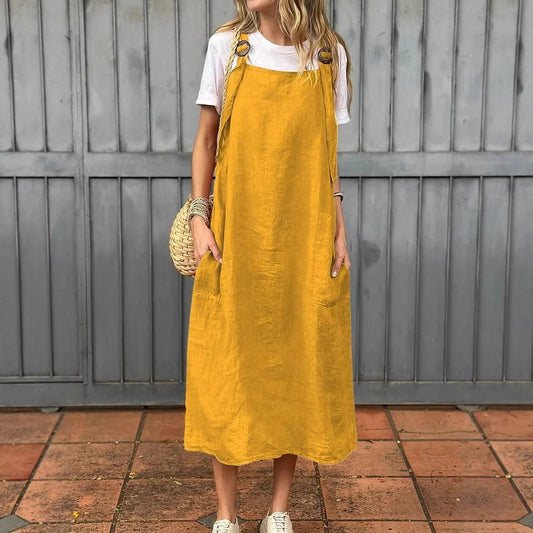 Women’s Midi Dress  – Relaxed Fit – Adjustable Straps – Front Pockets