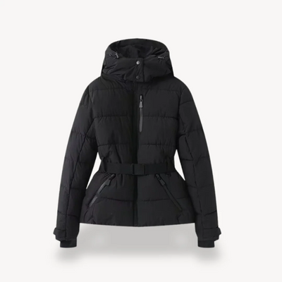 Women’s Puffer Jacket – Fitted Waist – Hooded – Quilted – Zip Front – High Collar