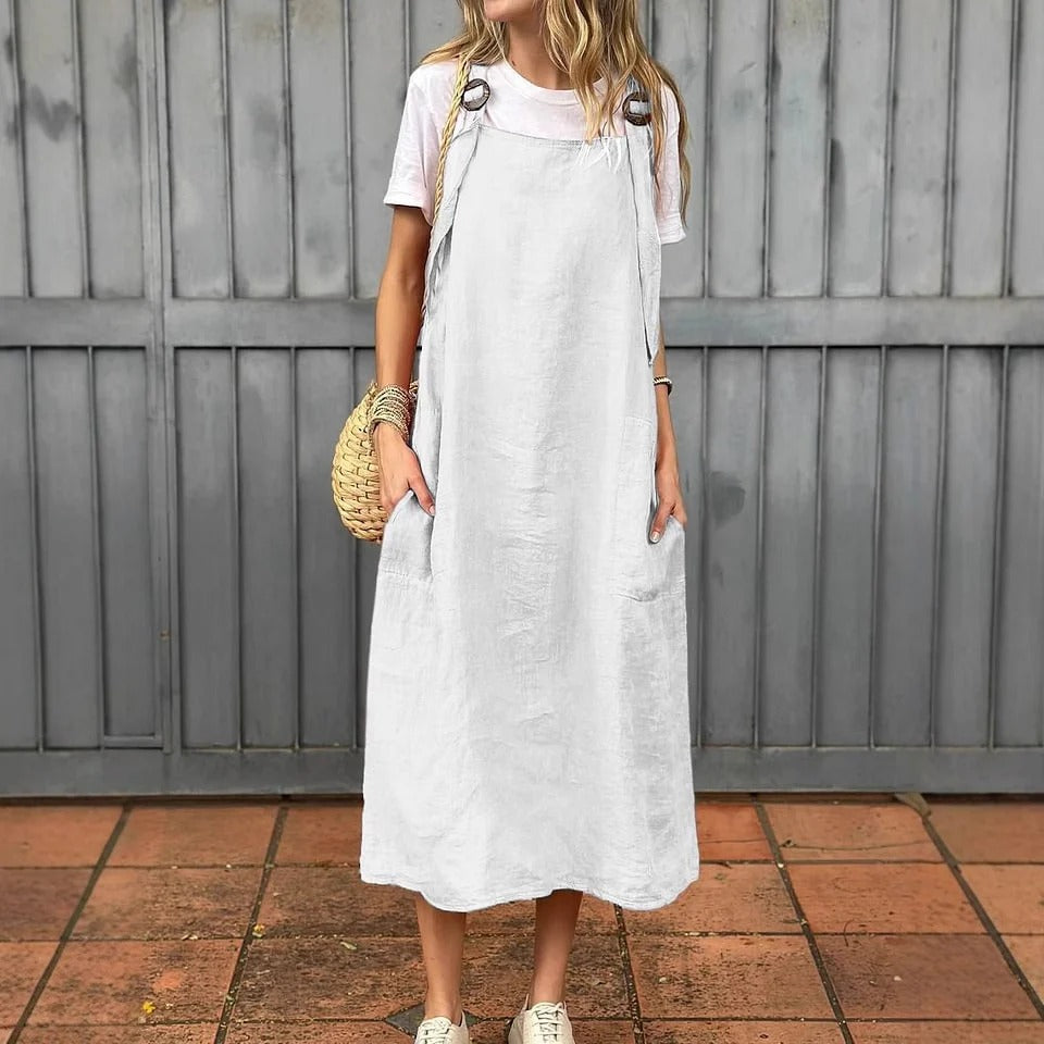 Women’s Midi Dress  – Relaxed Fit – Adjustable Straps – Front Pockets