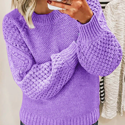 Women’s Knit Sweater – Wool Blend – Oversized Fit – Cable Knit – Crew Neck – Ribbed Hem
