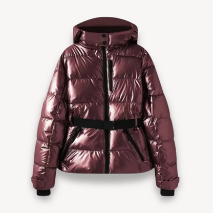 Women’s Puffer Jacket – Fitted Waist – Hooded – Quilted – Zip Front – High Collar