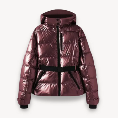 Women’s Puffer Jacket – Fitted Waist – Hooded – Quilted – Zip Front – High Collar