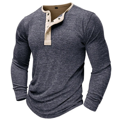 Men’s Henley Shirt – Slim Fit – Cotton Blend – Long Sleeve with Button Placket