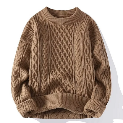 Women’s Sweater – Wool Blend – Relaxed Fit – Cable Knit – Ribbed Crew Neck