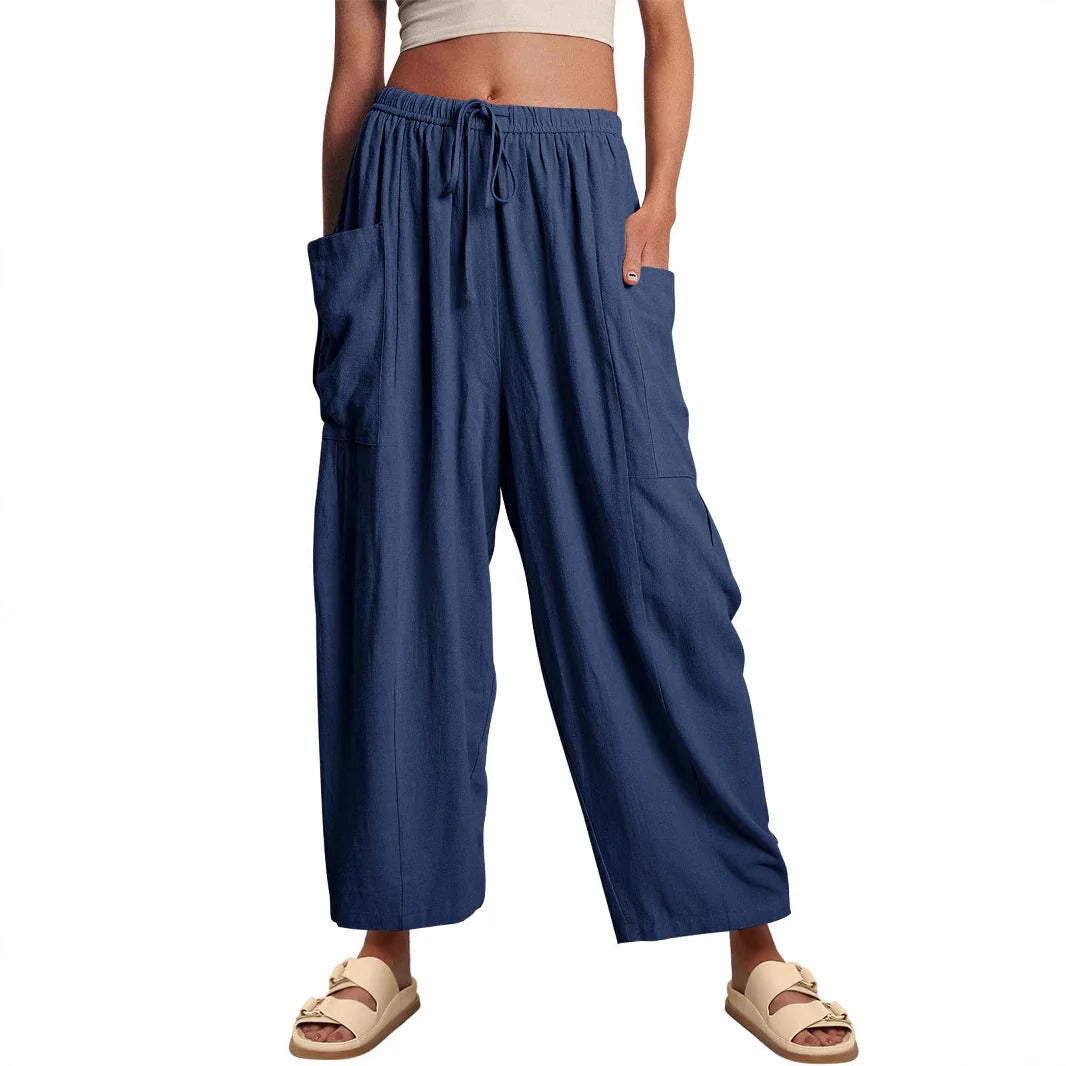 Women’s Relaxed Fit Trousers – Drawstring Waist – Full Length