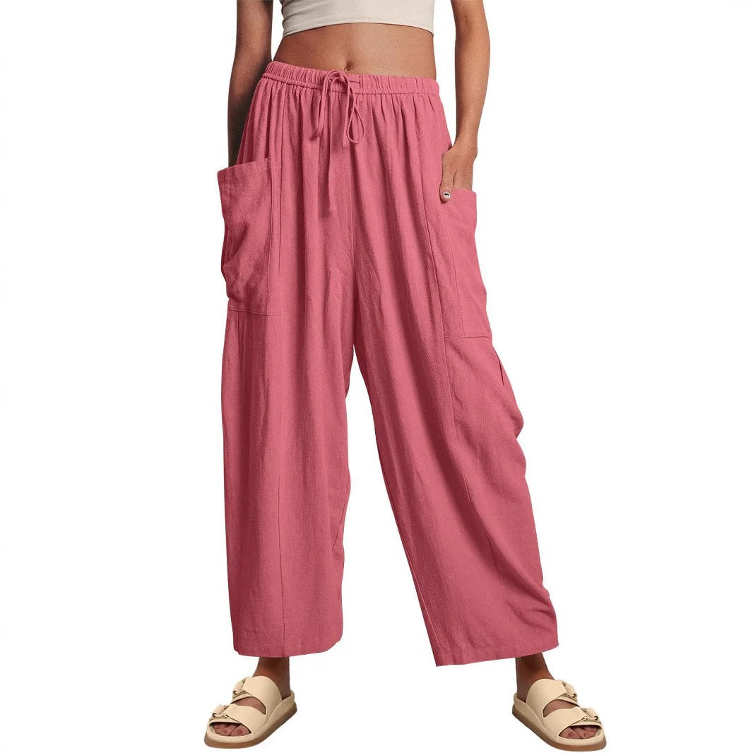 Women’s Relaxed Fit Trousers – Drawstring Waist – Full Length