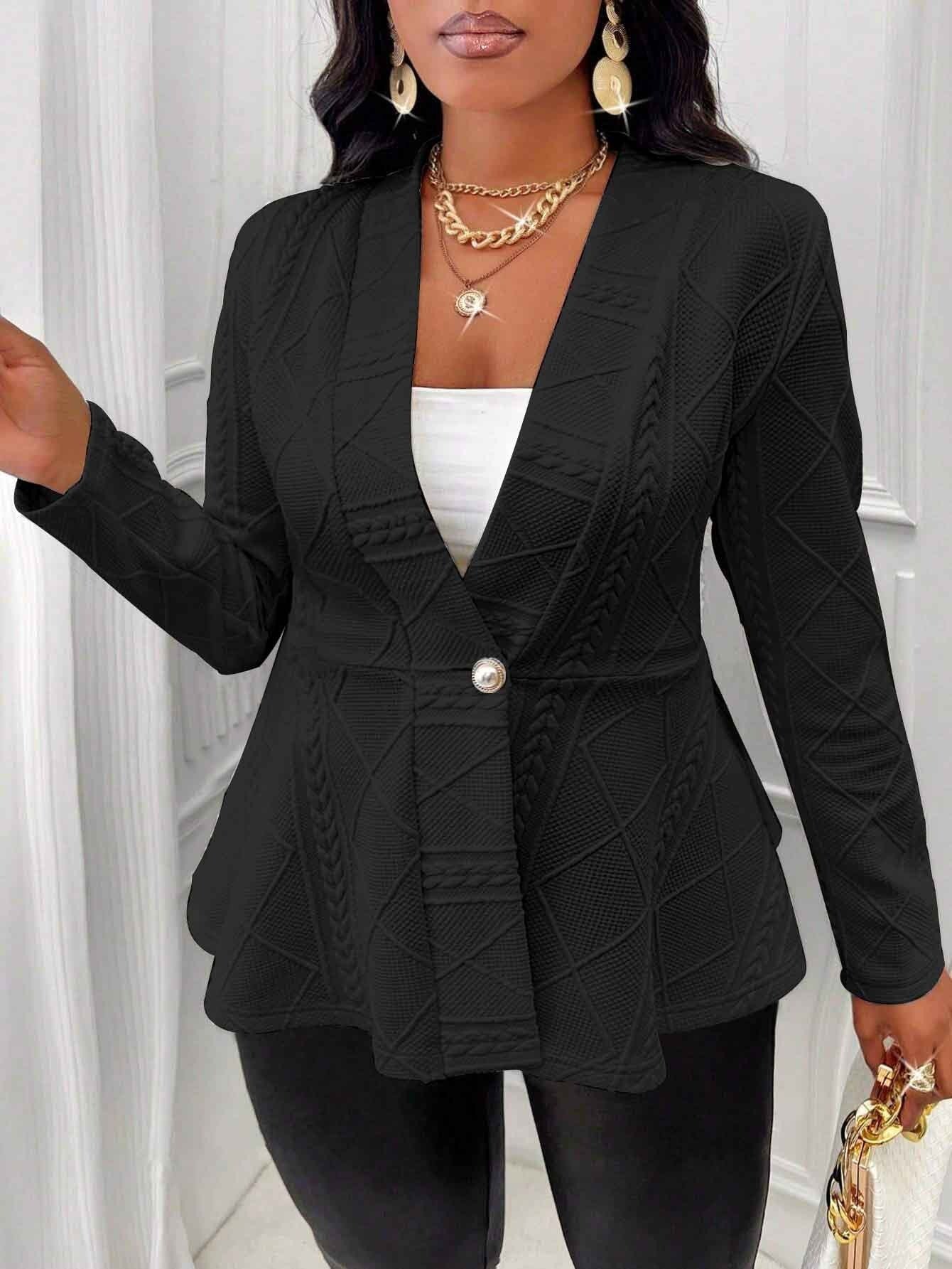 Women’s Blazer – Tailored Fit – Textured Weave – Single Button – Formal Office Wear