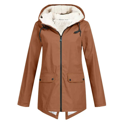 Women’s Trench Coat – Waterproof – Fleece Lined – Hooded – Tailored Fit – Mid Length