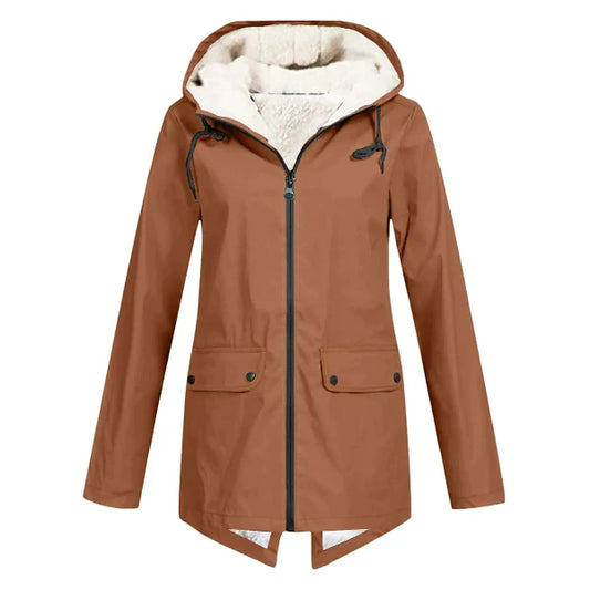 Women’s Trench Coat – Waterproof – Fleece Lined – Hooded – Tailored Fit – Mid Length
