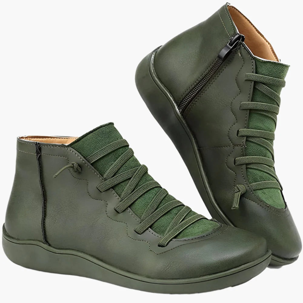Women’s Ankle Boots – Lace-Up and Side Zip – Cushioned Flat Sole – Sleek Fit