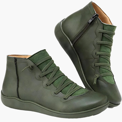 Women’s Ankle Boots – Lace-Up and Side Zip – Cushioned Flat Sole – Sleek Fit