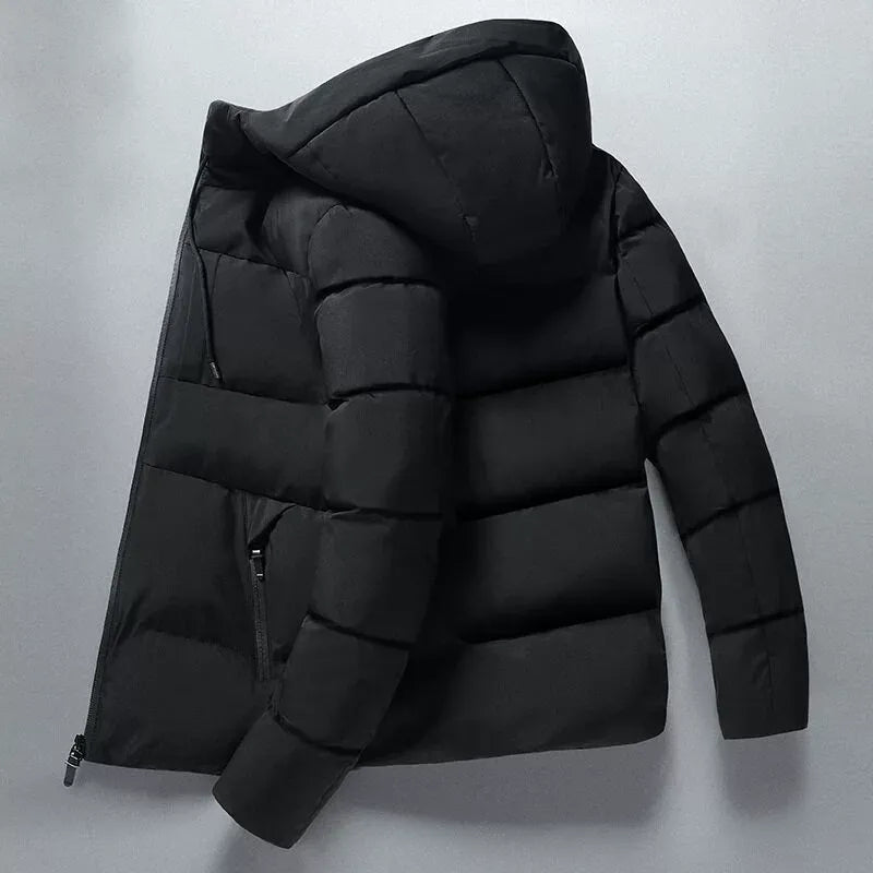 Men’s Hooded Jacket – Quilted Slim Fit – Cotton Padded – Insulated Casual Outerwear