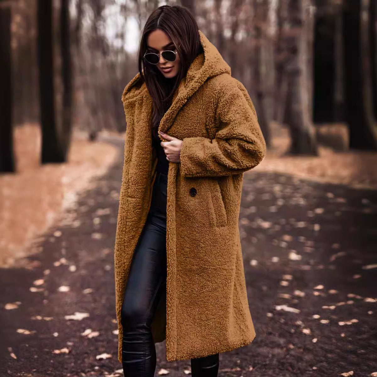 Women’s Wool Coat – Oversized Fit – Full Length – Hooded with Button Fastening