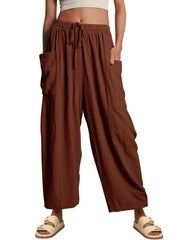 Women’s Relaxed Fit Trousers – Drawstring Waist – Full Length