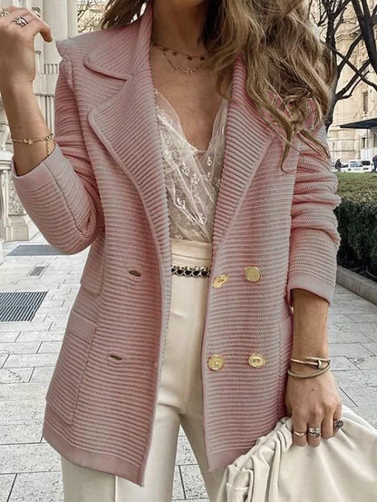 Women’s Tailored Jacket – Structured Fit – Ribbed Texture – Double-Breasted – Lapel Collar