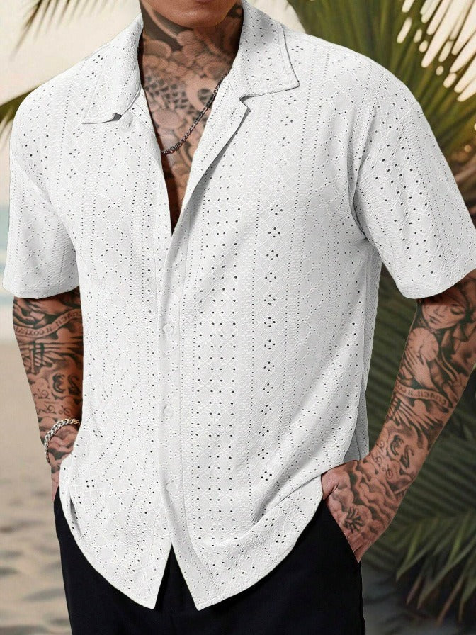 Men’s Casual Shirt – Cotton Jacquard – Regular Fit – Short Sleeve Button Front
