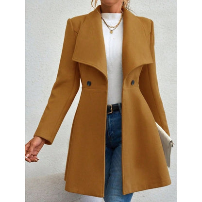 Women’s Wool Coat – Slim Fit – Long Length – Notched Lapel – Tailored Silhouette