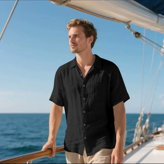 Men’s Button-Up Shirt – Linen – Relaxed Fit – Short Sleeve – Casual Wear