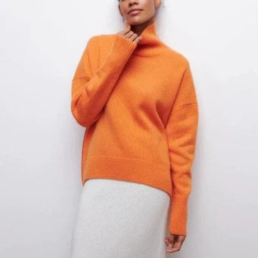 Women’s Turtleneck Sweater – Wool Blend – Oversized Fit – Dropped Shoulders – Ribbed Trim