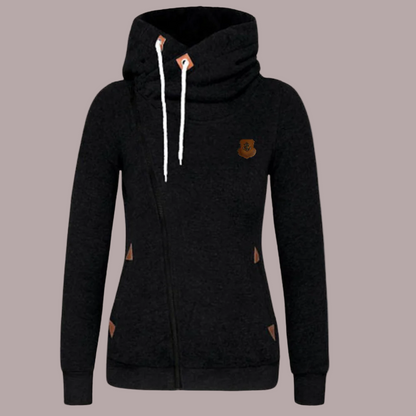 Women’s Hoodie Jacket – Relaxed Fit – Asymmetrical Zip – Drawstrings – Soft Cotton Feel
