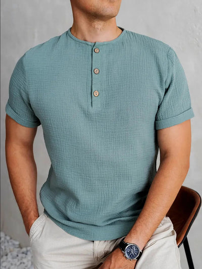 Men’s Henley T-shirt – Regular Fit – Soft Knit – Short Sleeve – Button Neck Casual Wear