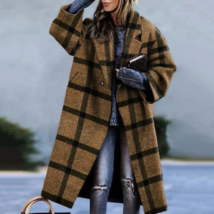Women’s Long Coat – Wool Blend – Oversized Fit – Notched Lapel – Single-Breasted
