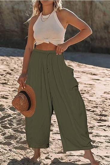Women’s Relaxed Fit Trousers – Drawstring Waist – Full Length