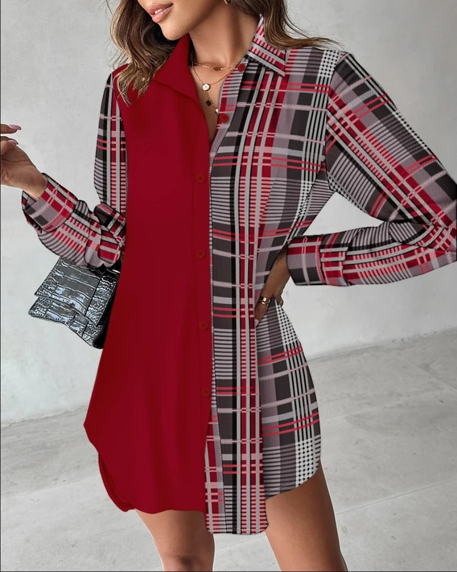 Women’s Shirt Dress – Relaxed Fit – Leopard Print – Long Sleeve – Mini Length – Button Front
