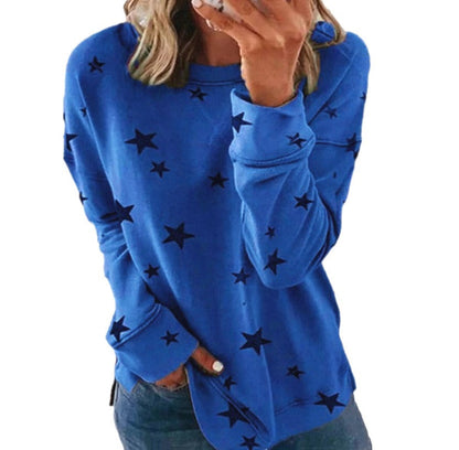 Women’s Sweatshirt – Oversized Fit – Cotton Blend – Star Print – Long Sleeve Casual