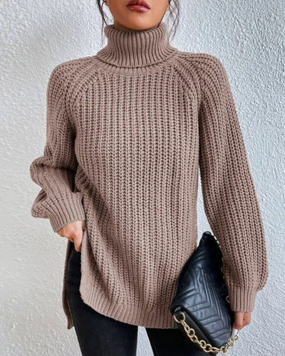 Women’s Turtleneck Sweater – Chunky Waffle Knit – Relaxed Fit – Ribbed Cuffs – Hip Length