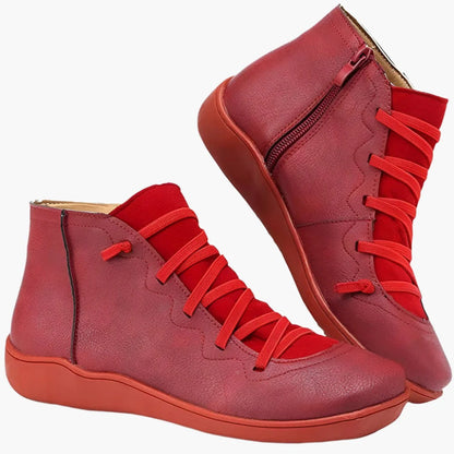 Women’s Ankle Boots – Lace-Up and Side Zip – Cushioned Flat Sole – Sleek Fit