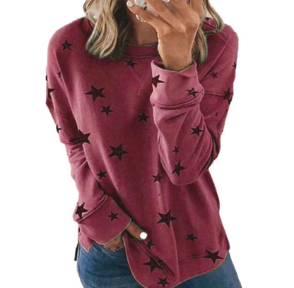 Women’s Sweatshirt – Oversized Fit – Cotton Blend – Star Print – Long Sleeve Casual