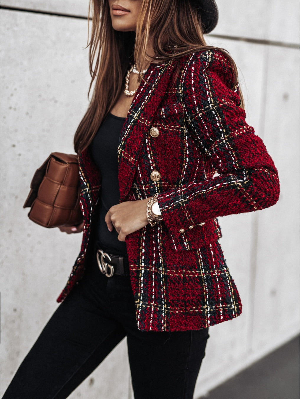 Women’s Blazer – Tailored Fit – Double-Breasted – Printed Woven – Padded Shoulders