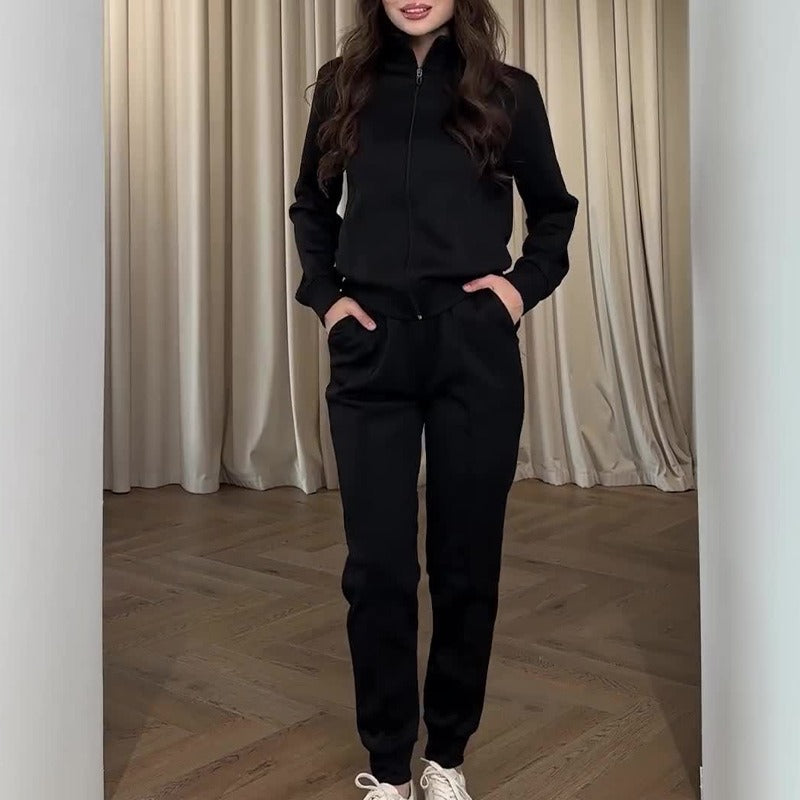 Women’s Cardigan Set – Knit Lounge Wear – Zip Front Top – Tapered Leg Pants