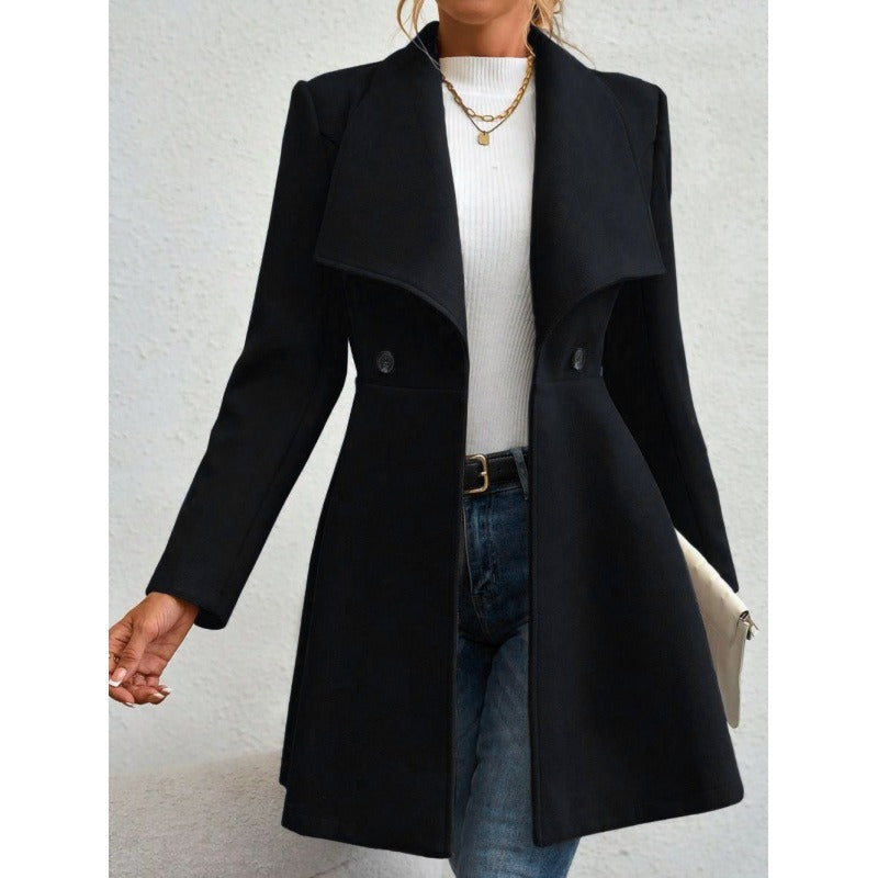 Women’s Wool Coat – Slim Fit – Long Length – Notched Lapel – Tailored Silhouette