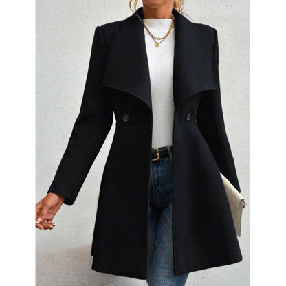 Women’s Wool Coat – Slim Fit – Long Length – Notched Lapel – Tailored Silhouette
