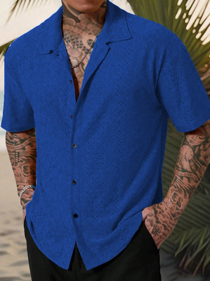 Men’s Casual Shirt – Cotton Jacquard – Regular Fit – Short Sleeve Button Front