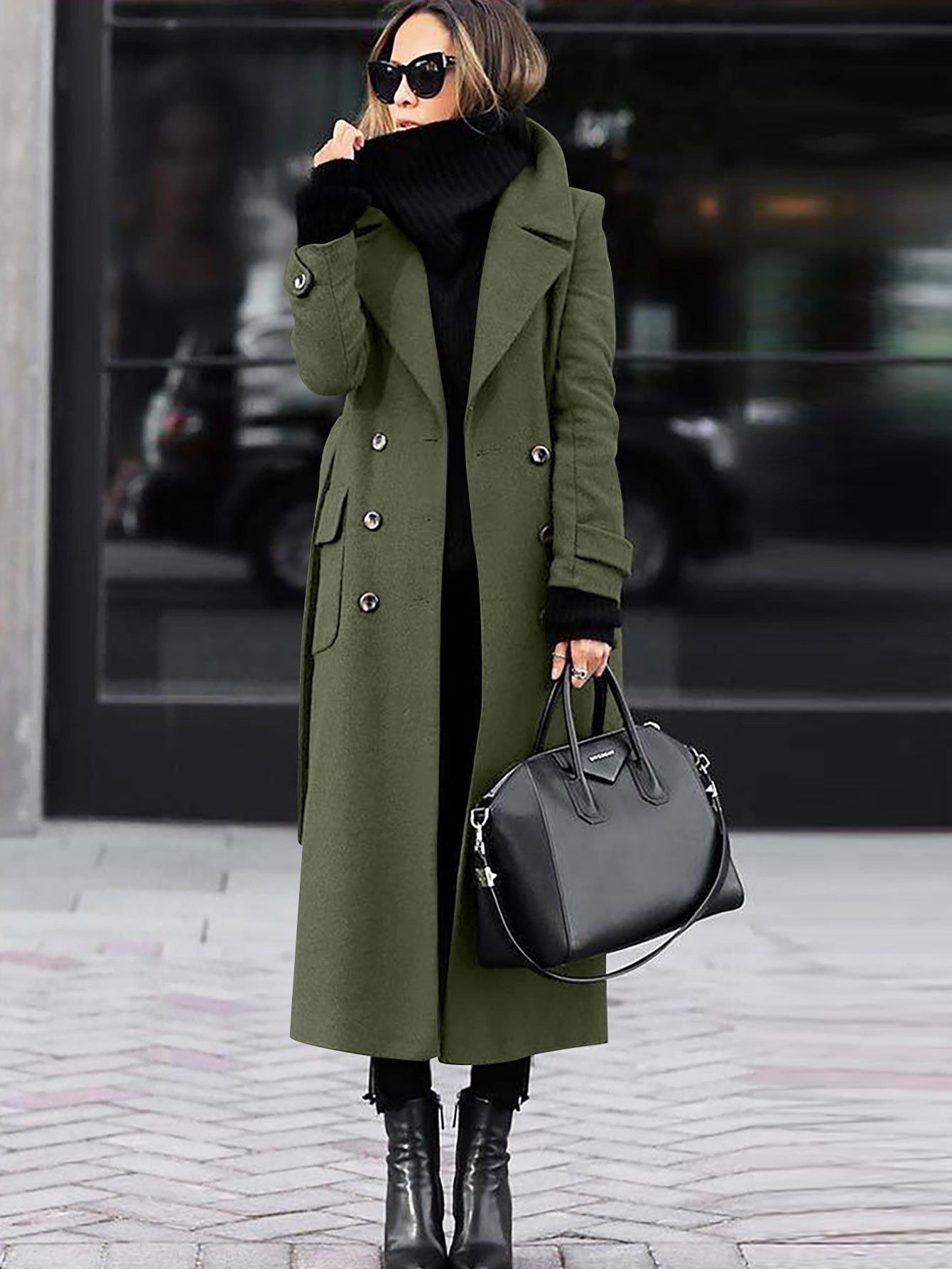 Women’s Wool Coat – Tailored Fit – Double-Breasted – Full Length – Notched Lapel