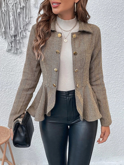 Women’s Suit Jacket – Slim Fit – Jacquard – Double-Breasted – Peplum Hem