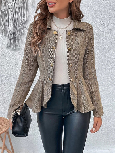 Women’s Suit Jacket – Slim Fit – Jacquard – Double-Breasted – Peplum Hem