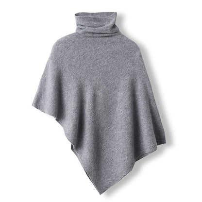 Women’s Poncho Top – Oversized Fit – Wool Blend – Cowl Neck – Draped Asymmetrical Hem